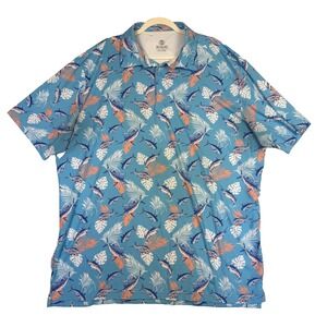 Scales Polo Shirt Mens 2XL Blue Tropical SwordFish Print Performance Fishing